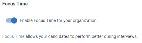 The focus time section is shown with the "enable focus time for your organization" toggle shown.