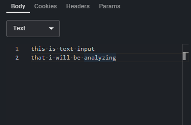 Random text in the text window for the request body.